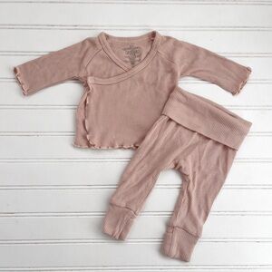 CADEN LANE EUC/LN Girls Dusty Rose Super Soft Bamboo Ribbed Kimono Style Set